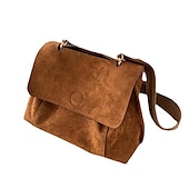 cheap Handbag &amp; Totes-Women&#039;s Brown Suede Messenger Bag with Adjustable Strap – Casual Shoulder Bag for Work, Travel, and Everyday Use