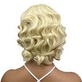 voordelige Historische pruiken-Vinger Golf Perzik Synthetisch Haar voor Vrouwen 1920s Vintage Cosplay Carnaval Feest Dagelijks Gewone Draag Korte Krullende Perzik Halloween Perziken
