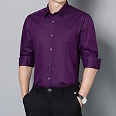 cheap Men&#039;s Non Iron Shirts-Men&#039;s Work Shirt Non Iron Shirt Solid / Plain Color Wedding Office &amp; Career Light Blue Black White Dark Navy Long Sleeve Turndown All Seasons Clothing Apparel