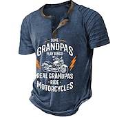 billiga Roliga ord-Papa Shirts Motorcykel Vintage Herr 3D Skjorta För Födelsedag | Brun Sommar Bomull | Henley Raglan Bokstav Grafiska Tryck Kläder Klädesplagg Utomhus Daily Kortärmad Patchwork Plisseringar Mode
