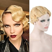 levne Historické paruky-7 barev ženy černé blond zlatohnědé růžové modré vínově červené krátké prstové vlnité kudrnaté paruky Nuna paruky Janet kolekce paruky na Halloween