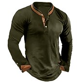 Men's Button T Shirt Henley Shirt Tee Top Long Sleeve Henley Summer Color Block Fashion Designer Basic Patchwork Vacation Street Going out Black White Navy Blue Top Tee for Men 7