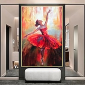 economico Ritratti-Dipinto A Mano Dipinto A Mano Ballerina Dipinto Ad Olio Originale Commissione Dipinto Balletto Verticale Wall Art Fine Picture Red Wall Art Room Decor