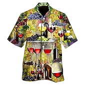 preiswerte Essen &amp; Getränke-Herren Trinken Hemd Hawaiihemd Sommerhemd Aloha-Shirt Kurzarm Hemd Umlegekragen Tropisch Modisch Hawaiianisch Casual Hawaiianisch Festtage Hellgelb Gelb Hellgrün S M L