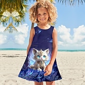 economico Comò in cartone animato 3D-ragazze&#039; 3D Pop art Gatto Farfalla Vestito Senza maniche Stampa 3D Estate Primavera Sportivo Giornaliero Per eventi stile sveglio Informale Dolce Bambino 3-12 anni Abito casual Abito linea A Abito