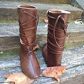 billiga Sko-Medeltida kostymer Renässans Skor Platta jazzstövlar Pirat Krigare Riddare Viking Korsfarare Maskeradkläder Herr Unisex Keltiskt Pirat Halloween Maskerad Prestanda Fest / afton LARP Vuxna Skor