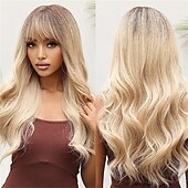 economico Parrucche trendy sintetiche-parrucche rosse per donna cosplay lunga parrucca di capelli sintetici ondulati naturali con frangia