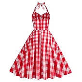 お買い得  ドレス-1950年代風 レトリ／ヴィンテージ ロカビリー スイングドレス フレアワンピース チェック／ギンガム 仮装 女性用 マスカレード カジュアル／普段着 バチェロレッテパーティー 成人 ドレス ホームカミングドレス 春夏