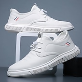 tanie Tenisówki i trampki męskie-męskie czarne, skórzane, sznurowane, codzienne buty z lekką podeszwą - stylowe i wygodne obuwie na co dzień
