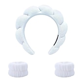 cheap Hair Styling Accessories-3PCS Headband Face Wash Wristband and Headband Set – Terry Cloth Skincare Bubble Headbands for Washing Face and Hands- Make up Headband and Wristband Set for Women and Girls