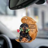 preiswerte Anhänger &amp; Ornamente fürs Auto-Niedlicher Engelsflügel-Hund „Forever in My Heart“ zum Aufhängen, Cartoon-Anhänger, niedlicher Anhänger für Autotasche, Schlüsselanhänger, Auto-Ornamente für Rückspiegel, Innendekoration im Auto