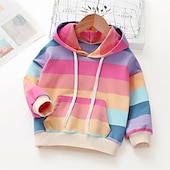 voordelige Hoodies &amp; Sweatshirts-Kinderen Voor meisjes Trui met capuchon Regenboog Streep Lange mouw Zak Lente Herfst leuke Style Streetwear Dagelijks Katoen Buiten Casual Normale pasvorm