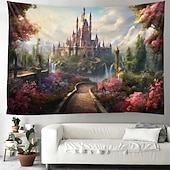 baratos tapeçaria de paisagem-castelo jardim tema pendurado tapeçaria arte da parede grande tapeçaria mural decoração fotografia pano de fundo cobertor cortina casa quarto sala de estar decoração