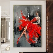 economico Ritratti-Dipinto A Mano Dipinto A Mano Ballerina Dipinto Ad Olio Originale Commissione Dipinto Balletto Verticale Wall Art Fine Picture Red Wall Art Room Decor