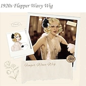 baratos Perucas Históricas-Peruca de Flapper dos Anos 1920 Cacheada com Faixa Peruca Vintage Cacheada dos Anos 20 Cabelo de Fantasia Halloween