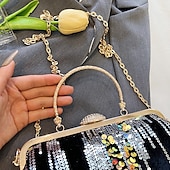 お買い得  クラッチバッグ＆イブニングバッグ-女性用 ハンドバッグ クラッチバッグ ドームバッグ クラッチバッグ 合成 パーティー ブライダルシャワー ウェディングパーティー スパンコール 大容量 折り畳み式 幾何学模様 ブラック ホワイト ピンク