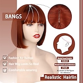 cheap Synthetic Trendy Wigs-Red Wig Bangs Short Red Bob Wig for Women Auburn Wig Bob with Bangs for Daily Party Cosplay
