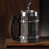 cheap Barware-Beer Mugs, Nordic Viking Rune Beer Glasses Large Oak Beer Mug Coffee Mug with Stainless Steel Wood Resin 3D, Mugs for Men, Father&#039;s Day Gift