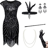 levne oblečení-Řvoucí 20s Retro Velký Gatsby Úbory Kostým na Večírek Maškarní Bez rukávů Velký Gatsby Svatební host Flitry Třásně Flitry Třásně Kulatý Dámské předvečer Všech svatých Karneval Plesová maškaráda