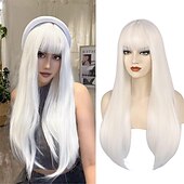economico Parrucche da festa-parrucca bionda lunga con frangia parrucca lunga e liscia per donna ragazza cosplay parrucca sostitutiva dei capelli resistente al calore parrucche sintetiche per uso quotidiano festa di carnevale