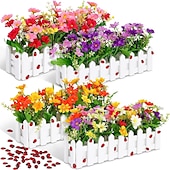 preiswerte Künstliche Pflanzen &amp; Blumen-Künstliche Blumenpflanzen – gemischte Farbgänseblümchen im Lattenzauntopf für Innenbüro, Hochzeit, Heimdekoration, künstliche Blumen für Hochzeit, Bogen, Garten, Wand, Heimparty, Hotel, Büro,