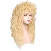 economico Parrucche da festa-Parrucca Lunga Riccia Colorata Ground Mullet Stile Anni '80 per Donne (Solo Parrucche) Parrucca di Halloween