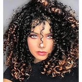 abordables Perruques Synthétiques Sans Bonnet-perruques bouclées pour les femmes noires - perruque de cheveux afro afro-américains synthétiques noirs naturels avec une frange