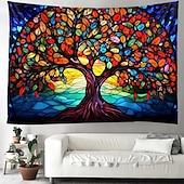 cheap Tree of Life Tapestry-L.T.HOME Tree of Life Hanging Tapestry Stained Glass Colorful Wall Art Large Tapestry Mural Decor Photograph Backdrop Blanket Curtain Home Bedroom Living Room Decoration