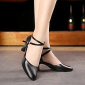 preiswerte Schuhe für Standardtanz und Modern Dance-Damen Schuhe für modern Dance Leistung Partyabend Square Dance Absätze Kubanischer Absatz Schnalle Erwachsene Schwarz Silber Dunkelrot
