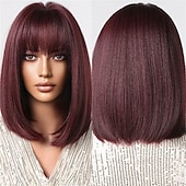 abordables Perruques Synthétiques Sans Bonnet-perruques bob noires pour les femmes perruques bob courtes avec une frange perruques droites pour un usage quotidien remplacement des cheveux cheveux naturels à la recherche d&#039;une fille utilisation