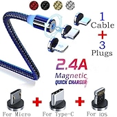 cheap Cell Phone Cables-2023 magnetic USB cable LED magnetic charging cable suitable for iPhone micro USB C type fast charging magnet charger mobile phone cable