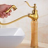 cheap Pull Out Spray-Traditional Bathroom Faucet Pull Out Basin Sink Mixer Taps Short/Tall, Vintage Brass Vessel Taps Ceramic Single Handle, with Cold and Hot Hose