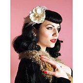 cheap Historical Wigs-Hair 50s Wig Rockabilly Vintage Wig Wavy Black Wig  Wig For Woman For Cosplay &amp; Daily Use Halloween Wigs