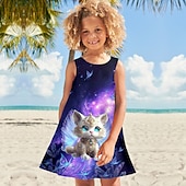 economico Comò in cartone animato 3D-ragazze&#039; 3D Pop art Gatto Farfalla Vestito Senza maniche Stampa 3D Estate Primavera Sportivo Giornaliero Per eventi stile sveglio Informale Dolce Bambino 3-12 anni Abito casual Abito linea A Abito