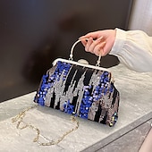 お買い得  クラッチバッグ＆イブニングバッグ-女性用 ハンドバッグ クラッチバッグ ドームバッグ クラッチバッグ 合成 パーティー ブライダルシャワー ウェディングパーティー スパンコール 大容量 折り畳み式 幾何学模様 ブラック ホワイト ピンク