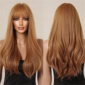 economico Parrucche trendy sintetiche-parrucche rosse per donna cosplay lunga parrucca di capelli sintetici ondulati naturali con frangia
