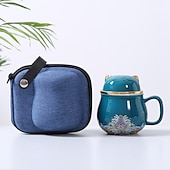 economico Bicchieri-set da tè da viaggio tazza da tè portatile in ceramica gatto fortunato - perfetto per viaggi, ufficio o come regalo!