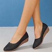 economico Slip-ons e mocassini da donna-ballerine con zeppa glitterate rosa da donna: comode ballerine scintillanti slip-on per uscite casual, feste e uso quotidiano