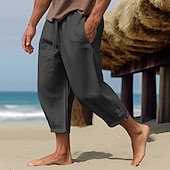 baratos Feriado-Homens Calças de linho Calça verão Calças Cropped Calças de praia Com Cordão Cintura elástica Tecido Conforto Respirável Comprimento da panturrilha Casual Diário Feriado Moda Estilo Clássico Preto