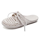 abordables Chaussures sans lacet et mocassins femme-Chaussures mocassins à enfiler tissées pour femmes – chaussures plates respirantes à lacets pour les promenades sur la plage, les travaux de jardinage et les tenues d&#039;été décontractées