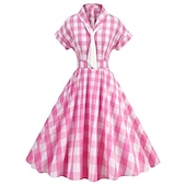 levne Šaty-Přehoz Klasik Retro A-Line šaty Flare šaty Pléd Kostkovaný Vzor gingham Dámské Dívčí Karneval Plesová maškaráda Dovolená Na den Čajový dýchánek Dospělé Šaty Šaty pro návrat domů Jaro léto
