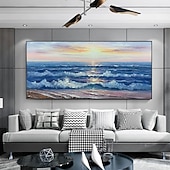 abordables Peintures paysages-main peinture à l'huile toile mur art décoration abstrait paysage marin peinture coloré bord de mer coucher de soleil pour la décoration intérieure roulé sans cadre non étiré peinture
