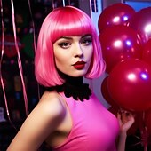 billige Karnevalsparykker-kort bob hår parykker rett med flat smell syntetisk fargerik cosplay daglig fest neon parykk for kvinner (kun parykker)