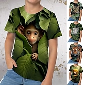 tanie 3D zwierzęta dla chłopca-Dla chłopców 3D Graficzny Zwierzę Kreskówki Podkoszulek T-shirt Krótki rękaw Druk 3D Lato Wiosna Aktywny Sport Moda Dzieci 3-12 lat Na zewnątrz Codzienny Regularny