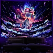 cheap Blacklight Tapestries-Blacklight Tapestry UV Reactive Glow in the Dark Glow Party Neon Psychedelic Trippy Misty Hanging Tapestry Wall Art Mural for Living Room Bedroom Ocean Wave