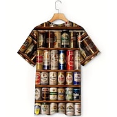 baratos Camisetas 3D-Homens Gráfico Cerveja Camiseta Manga Curta Camiseta Impressão 3D Gola Redonda Camisa Vintage Moda Designer Ao ar livre Diário Esportes Preto Marron Primavera Verão Roupa S M L XL 2XL 3XL