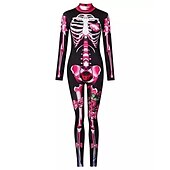 cheap Women&#039;s Costumes-Skeleton Skull Carnival Costume Full Body Suit Zentai Suits Party Costume Bodysuits Adults&#039; Women&#039;s One Piece Scary Costume Performance Party Carnival Masquerade Mardi Gras Easy Carnival Costume