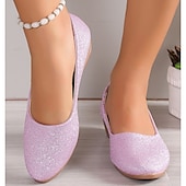 economico Slip-ons e mocassini da donna-ballerine con zeppa glitterate rosa da donna: comode ballerine scintillanti slip-on per uscite casual, feste e uso quotidiano