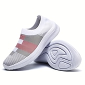 ieftine Adidași de Damă-pantofi sport de damă cu slip-on, respirabili, cu dungi roz și gri - pantofi confortabili de mers