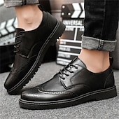 preiswerte Halbformell-Schwarze Oxford-Schuhe aus Kunstleder für Herren – klassische Brogue-Details mit strapazierfähiger Sohle für formelle und legere Kleidung